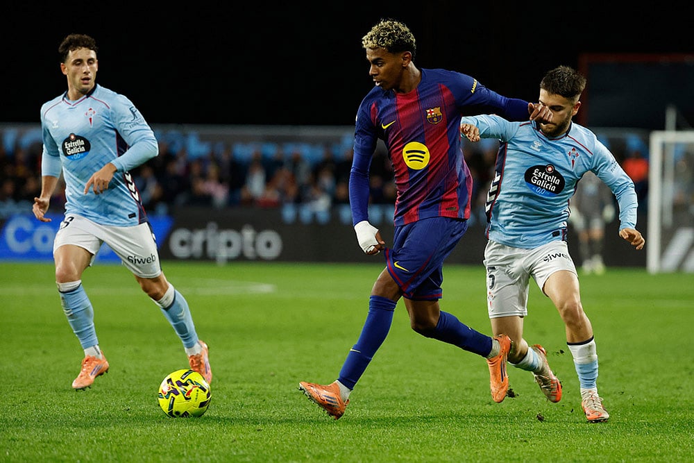 La Liga soccer Celta Vigo vs Barcelona-Barcelonas Lamine Yamal