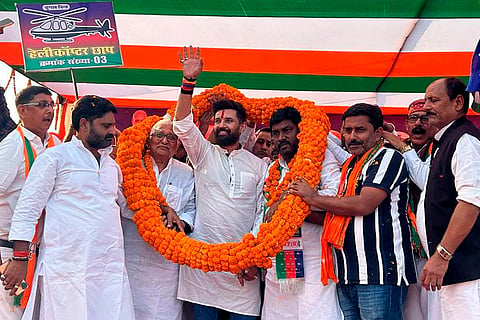 Union Minister and LJP (Ramvilas) chief Chirag Paswan during a rally for Bihar Assembly elections, in Sasaram.