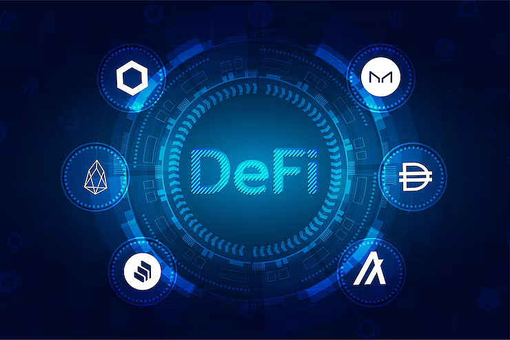Defi graphic with crypto symbols