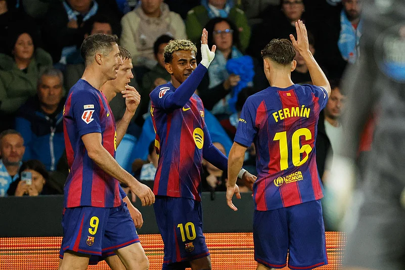 La Liga soccer Celta Vigo vs Barcelona-Lamine Yamal