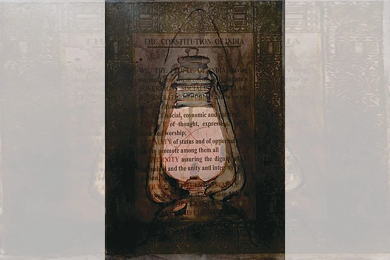 Justice in Short Supply Artwork from the series ‘Preamble’ by Ranjeeta Kumari