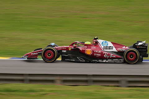 Ferrari driver Lewis Hamilton of Britain drives during the Brazilian Formula One Grand Prix at the Interlagos race track in Sao Paulo.