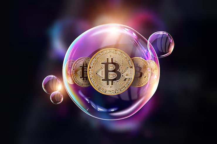 Bitcoin in a bubble with crypto coins