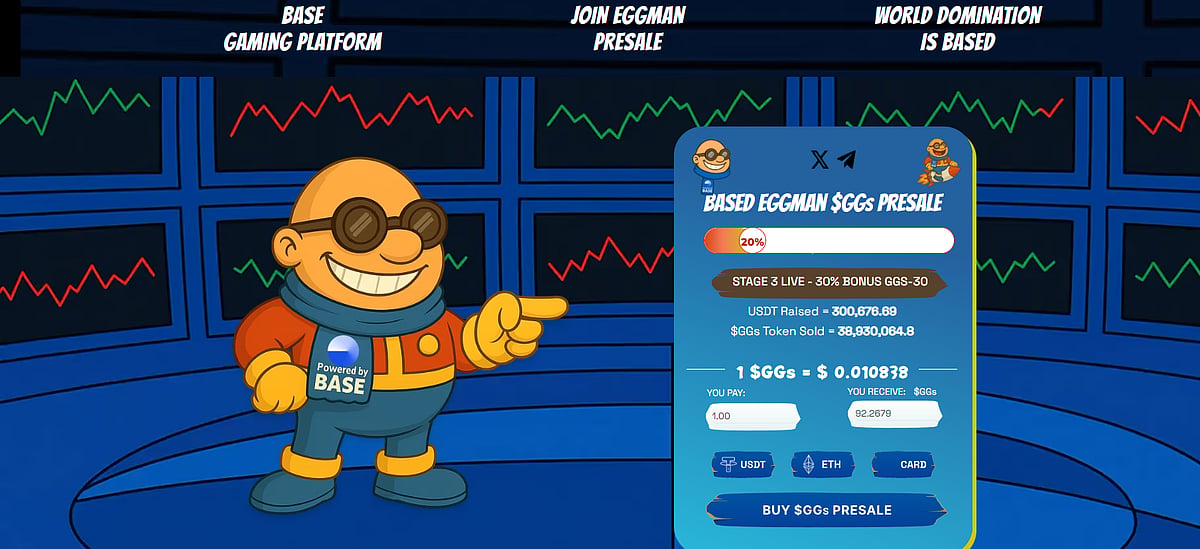 Based Eggman Egg Presale screen with a progress bar and cryptocurrency details.