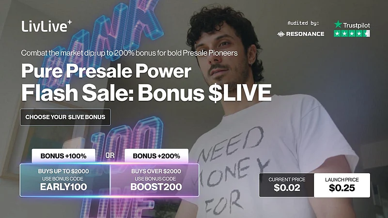 Livlive ($LIVE) crypto presale promo with 100% bonus