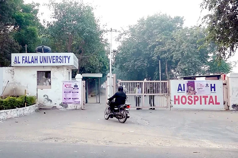 A view of the Al-Falah University after 2,900 kg of explosives and inflammable material was recovered from two rented rooms of a Kashmiri doctor earlier this week, in Faridabad, Wednesday, Nov. 12, 2025. - | Photo: PTI