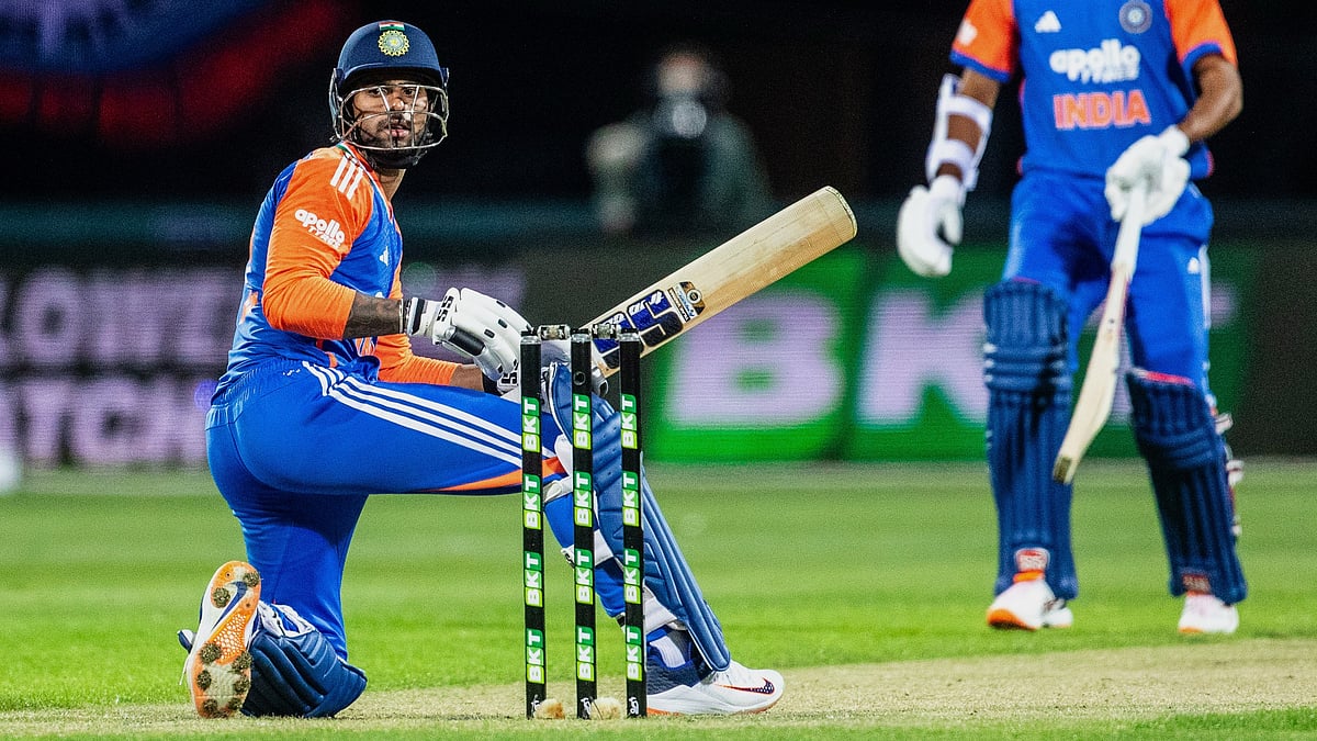 | Photo: AAP/Linda Higgginson via AP : India's Tilak Varma bats during the T20I against Australia in Hobart, Sunday, November 2, 2025.