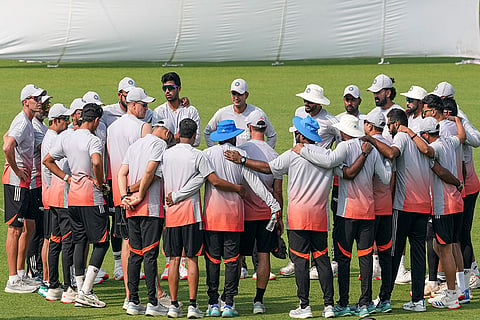 Indian players during a training session ahead of the first Test cricket match between India and South Africa, at Eden Gardens in Kolkata.