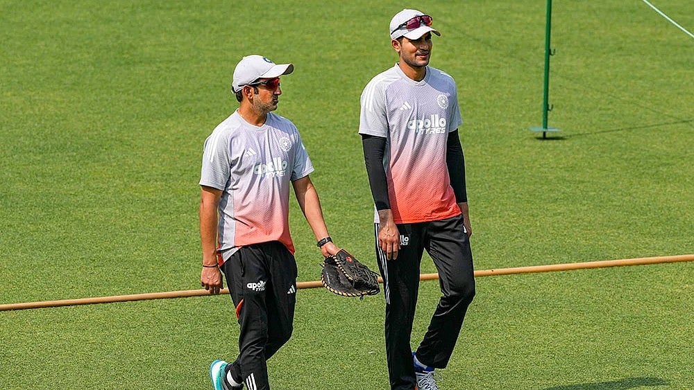 | Photo: PTI/Swapan Mahapatra : India's captain Shubman Gill and head coach Gautam Gambhir during a training session ahead of the first Test match between India and South Africa, at Eden Gardens, in Kolkata. The match is scheduled to be held from November 14 to 18, 2025. 