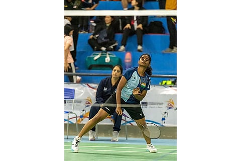 File photo of shuttler Jerlin Jayaratchagan, who will be will be India’s flagbearer at the Tokyo Deaflympics, in action.