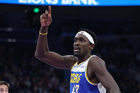 Indiana Pacers forward Pascal Siakam calls for a review of a play against the Utah Jazz during the first half of an NBA basketball game in Salt Lake City. 