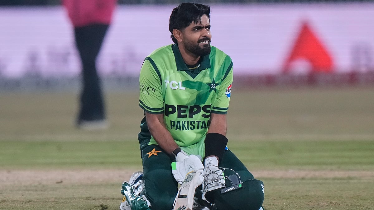 AP Photo/Anjum Naveed : Pakistan's Babar Azam reacts after his century during the second one day international cricket match between Pakistan and Sri Lanka, in Rawalpindi, Pakistan, Friday, Nov. 14, 2025