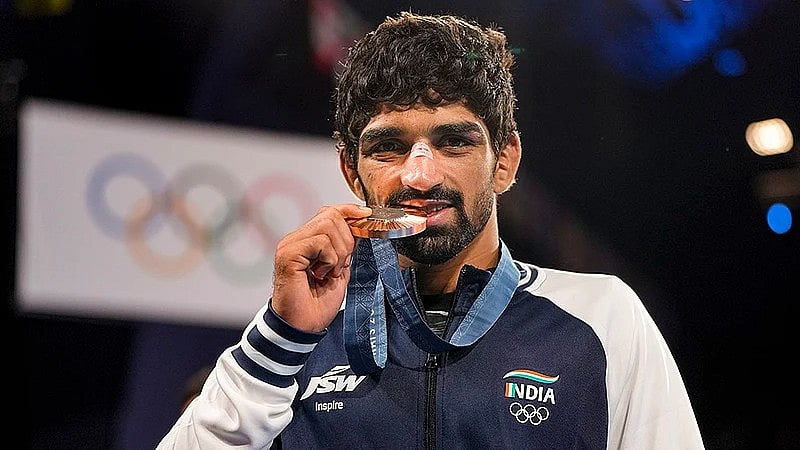 File/PTI : Men's 57kg freestyle wrestler Aman Sehrawat had bagged bronze medal at the Paris Olympics.