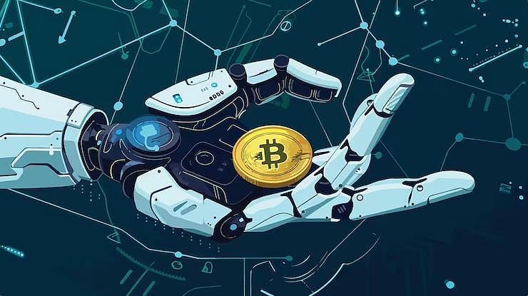 Robot hand holding Bitcoin