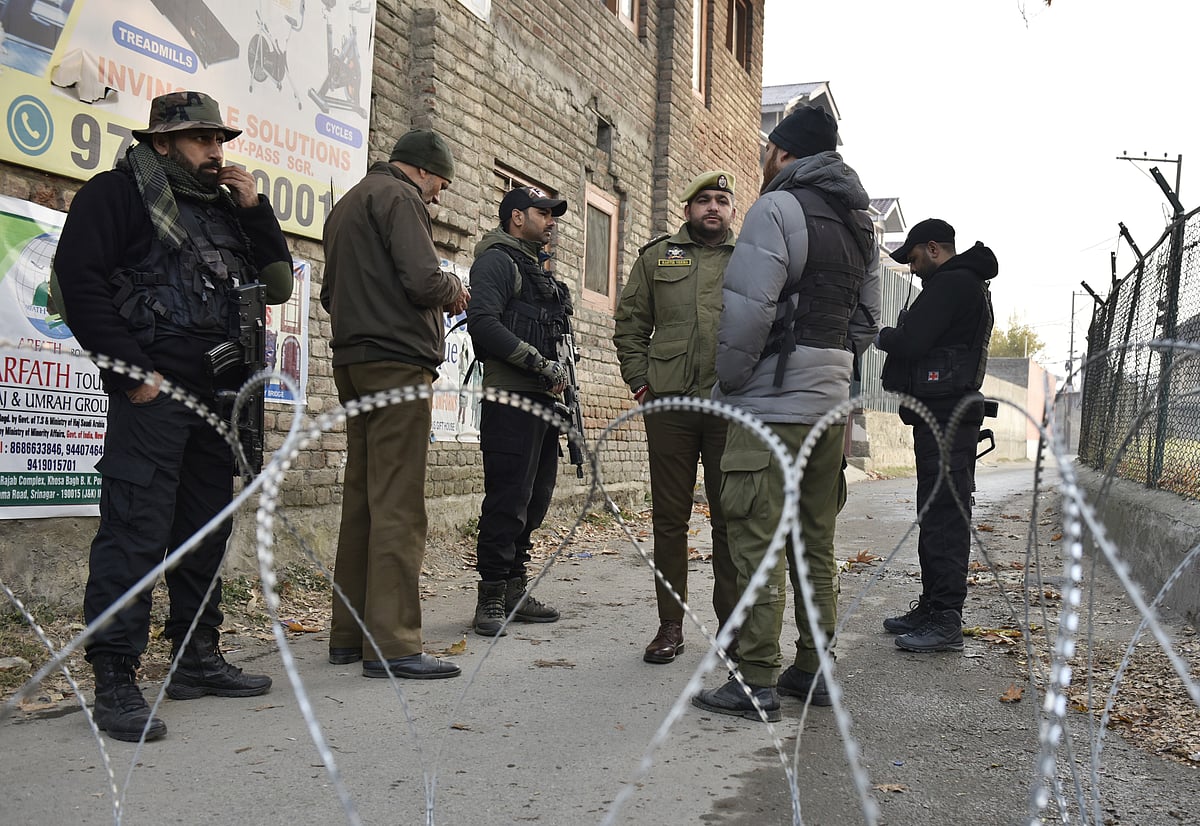Yasir Iqbal : Security personnel near blast site inside Nowgam Police Station