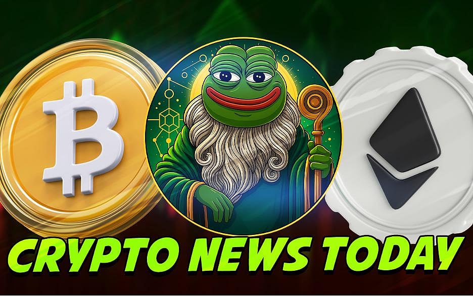 Bitcoin, Ethereum, and Pepe frog graphic for Crypto News Today