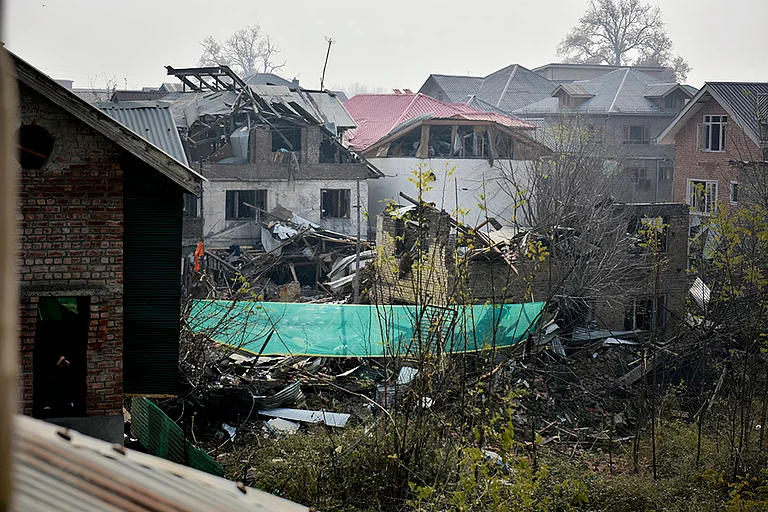 Site of a police station that was destroyed by an accidental explosion in Nowgam, Srinagar, Kashmir. - | Photo: Yasir Iqbal