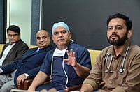 PTI : Kanpur: Dr. Abhishek Pathak, right, roommate of Dr. Arif Mir, a Kashmir-origin cardiologist under investigation for suspected links with a Delhi blast accused, along with other doctors during a press conference, in Kanpur, Uttar Pradesh, Thursday, Nov. 13, 2025.