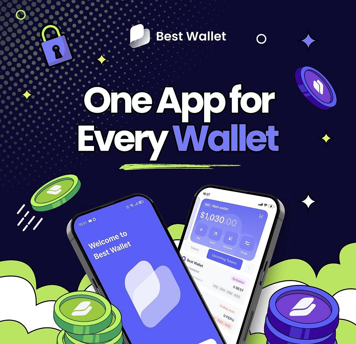 Ad for the Best Wallet app, featuring text One App for Every Wallet and crypto assets