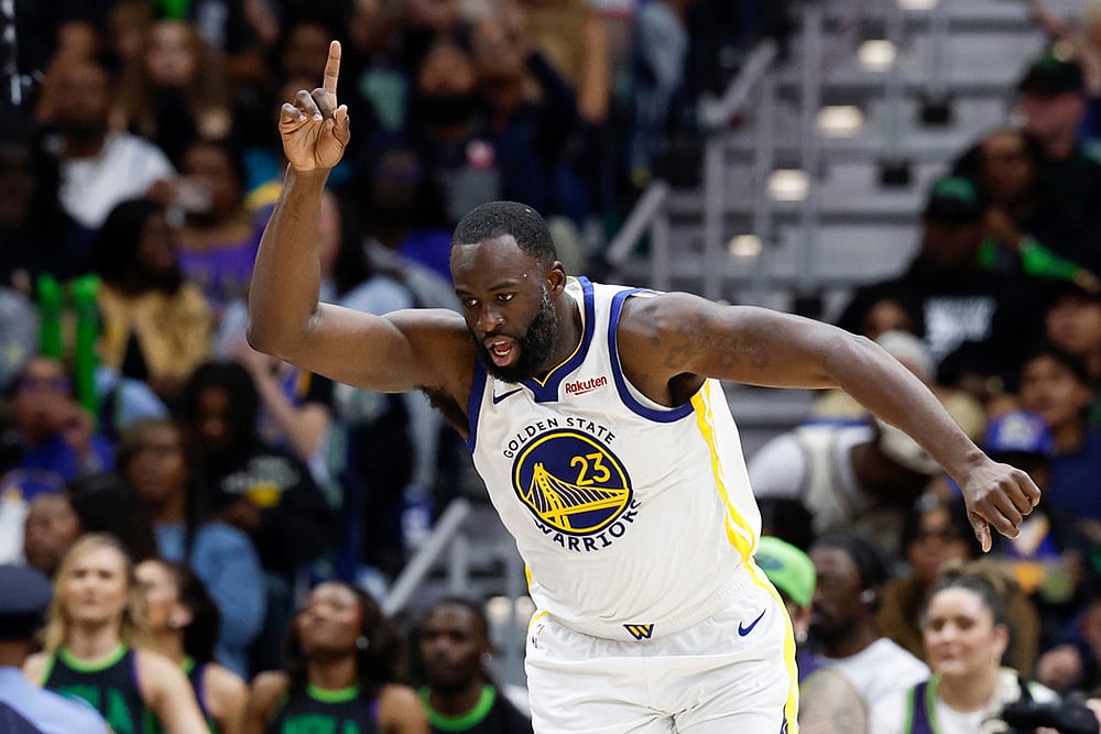 | Photo: AP/Butch Dill : Golden State Warriors forward Draymond Green reacts after a basket against the New Orleans Pelicans during the third quarter of an NBA basketball game in New Orleans. 