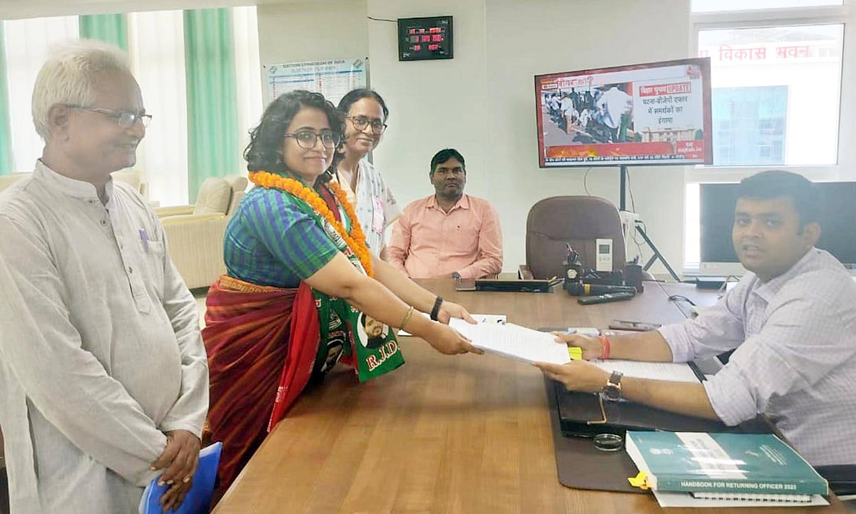 CPI-ML candidate from the Digha assembly seat Divya Gautam filling her nomination paper for Bihar Assembly Election 2025 at Collectorate on October 15, 2025 in Patna, India.  - Photo by Santosh Kumar Hindustan Times