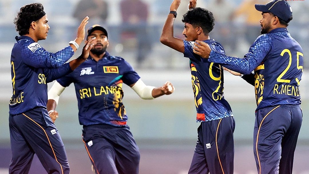 | Photo: X/ACCMedia1 : Sri Lanka A players celebrate a wicket during the ACC Asia Cup Rising Stars 2025 match against Bangladesh A on November 19, 2025.
