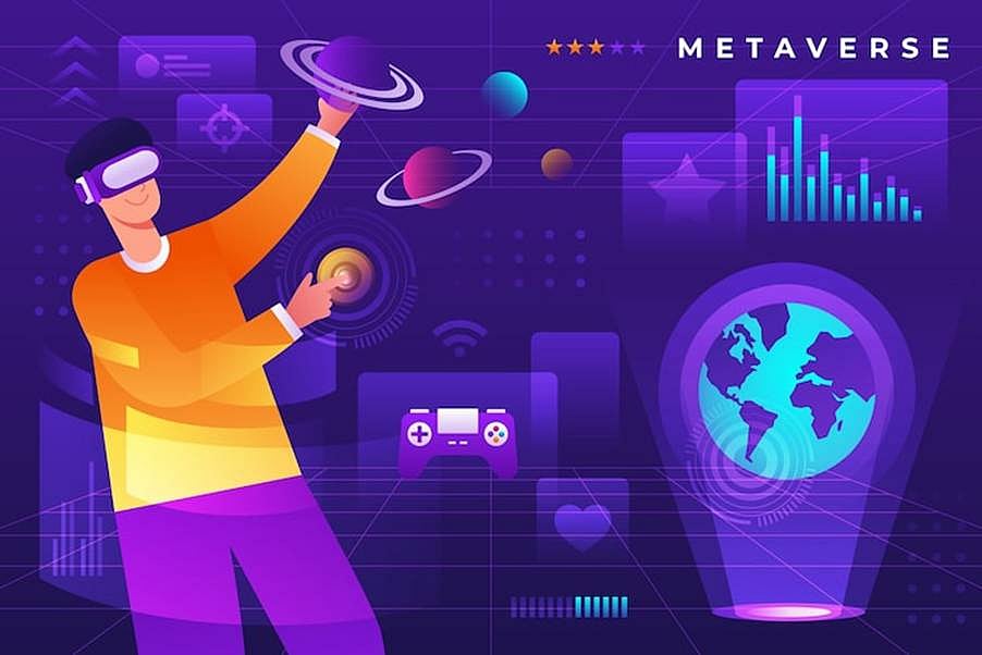 Man in VR gear in metaverse