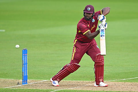 West Indies' Romario Shepherd bats against New Zealand during their One Day International cricket match in Napier, New Zealand.