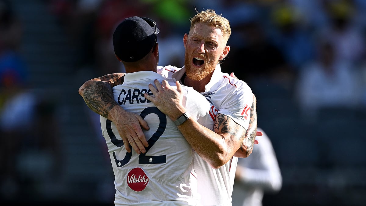 Ben Stokes celebrates a wicket for England on day one in the Perth Test against Australia on November 21, 2025.