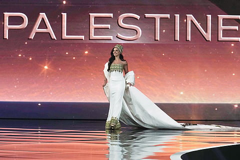 Miss Palestine Nadeen Ayoub competes in the national costume competition at the Miss Universe Beauty Pageant in Nonthaburi province, Thailand.