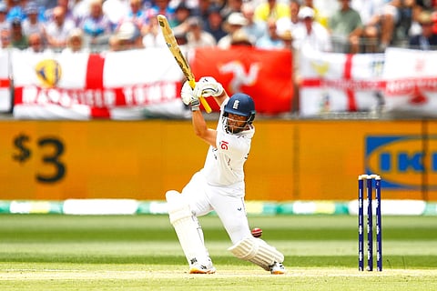 England's Ben Duckett bats on day two of the first Ashes cricket test match between Australia and England in Perth.