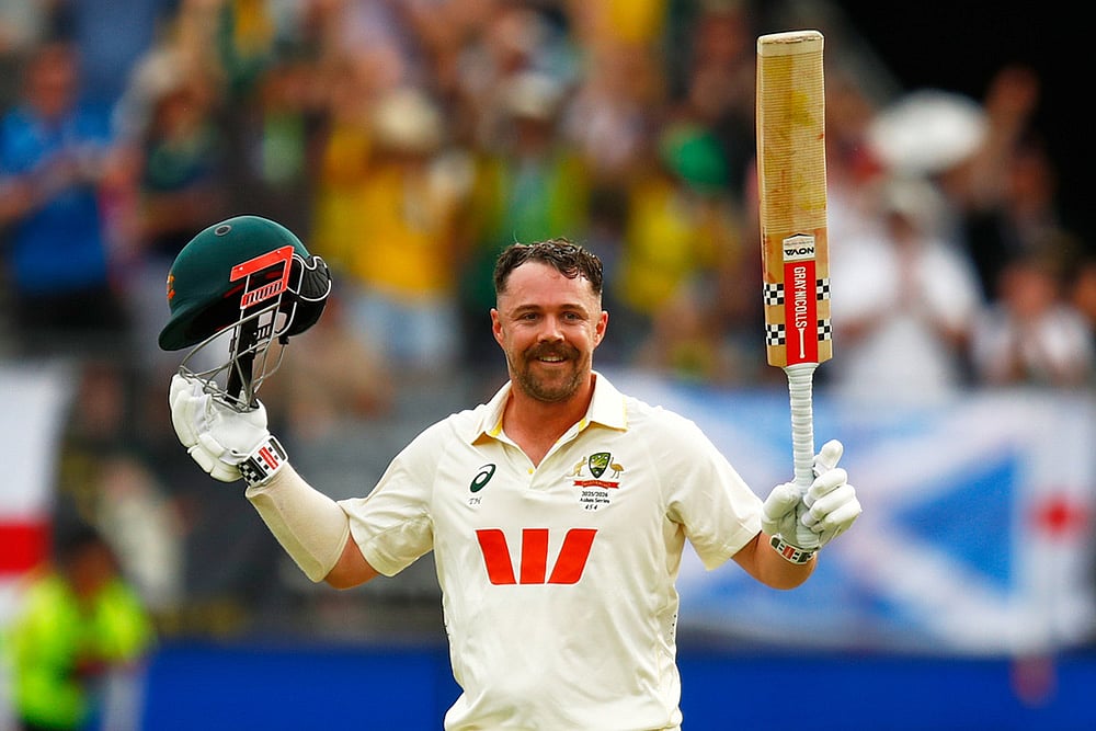 First Ashes cricket test match Australia vs England in Perth-Travis Head celebrates his century 