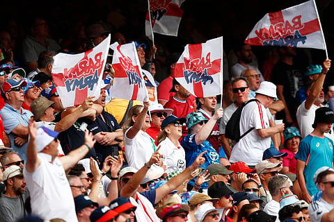 England's fans cheer on their team on day two of the first Ashes cricket test match between Australia and England in Perth.