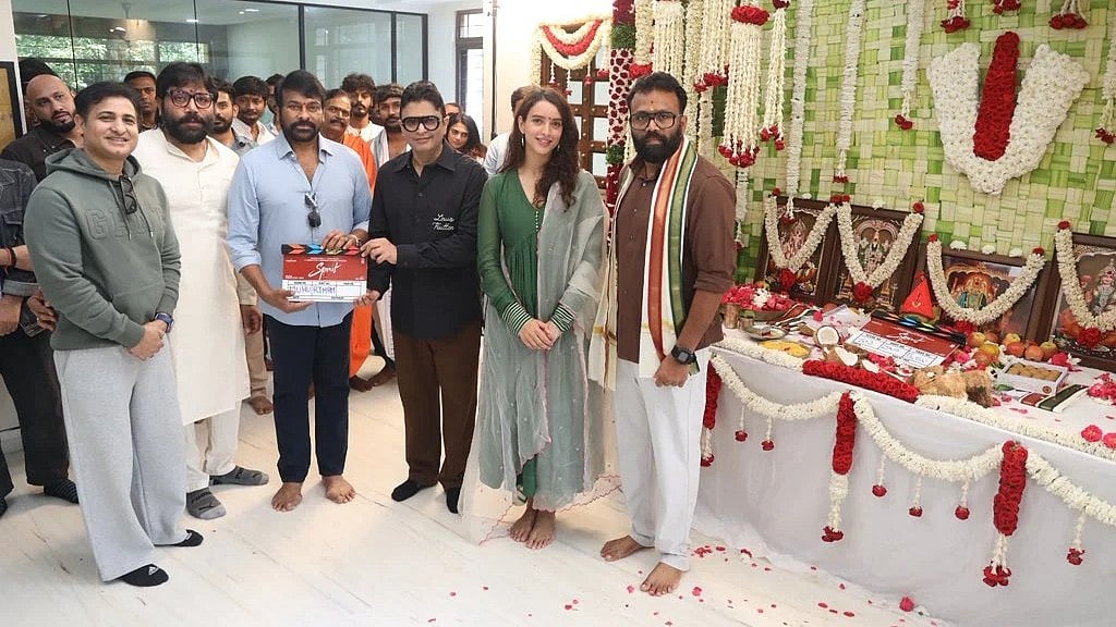 X : Sandeep Reddy Vanga, Chiranjeevi, Triptii Dimri at Spirit movie pooja ceremony
