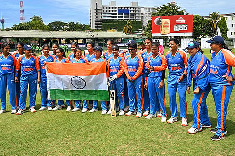 In this image, members of the Indian women team pose for photographs after winning the T20 blind women’s world cup, in Colombo. India on Sunday won the inaugural world cup after defeating Nepal by seven wickets in the final played at the P Sara oval.