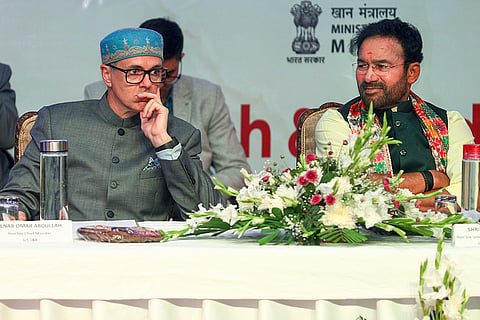 Union Minister of Coal and Mines G Kishan Reddy with Union Minister of Coal and Mines G Kishan Reddy during the launch of the e-auction of limestone mineral blocks, at Convention Centre in Jammu.
