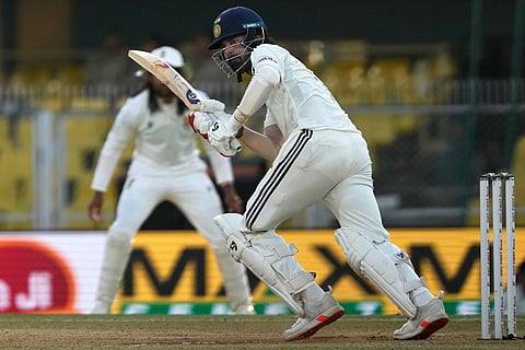 India's KL Rahul plays a shot on the fourth day of the second cricket test match between India and South Africa in Guwahati.