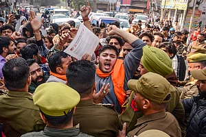 PTI : Jammu and Kashmir Police stop Bajrang Dal activists during a protest against the Shri Mata Vaishno Devi Shrine Board (SMVDSB), in Jammu, Monday, Nov. 24, 2025