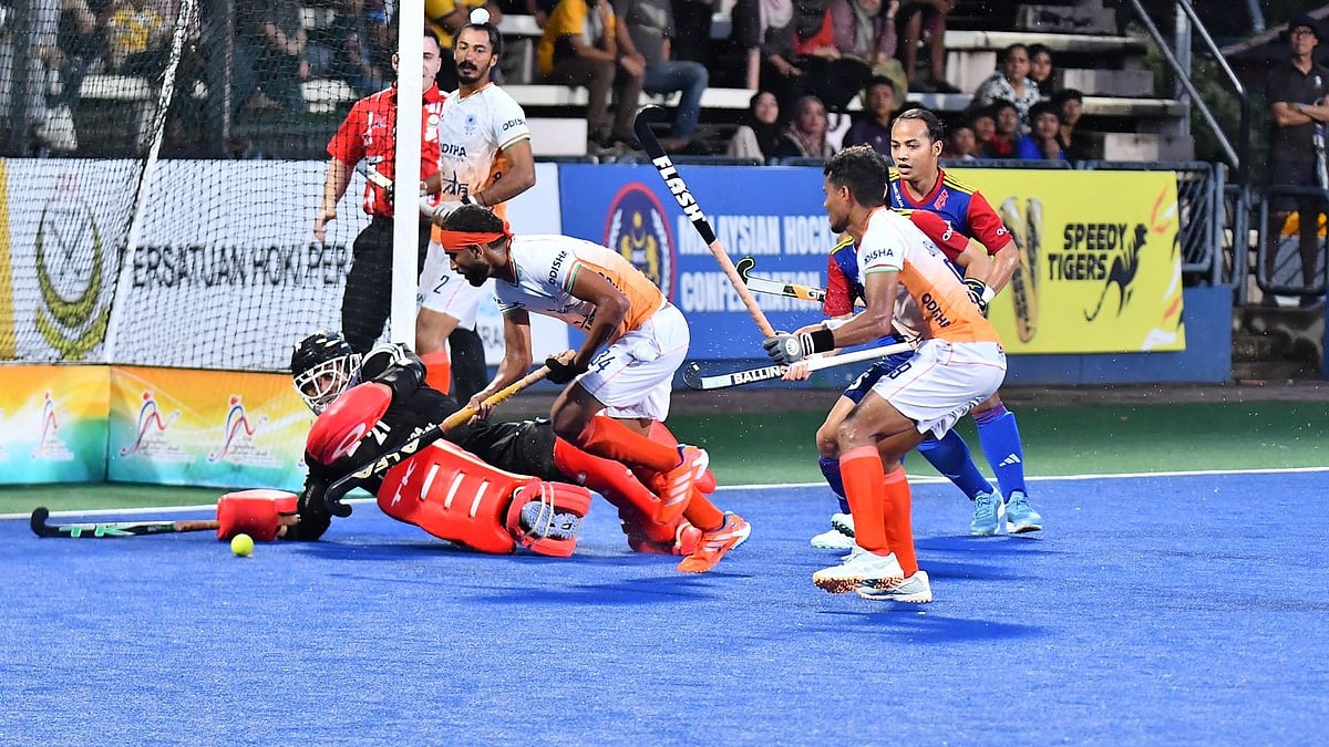 Hockey India : Action from the India vs Malaysia, Sultan Azlan Shah Cup hockey match in Ipoh.