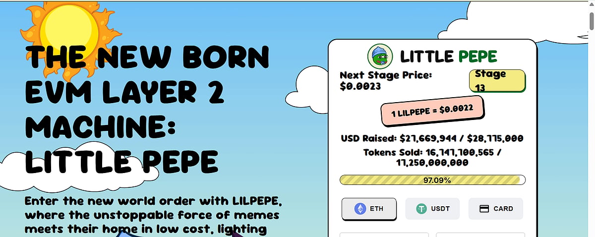 Graphic ad for Little Pepe Layer 2 meme coin with presale stage and token details