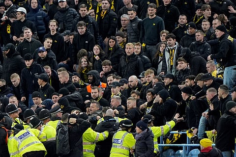 Young Boys' fans cause trouble during the Europa League soccer match between Aston Villa and Young Boys in Birmingham, England.
