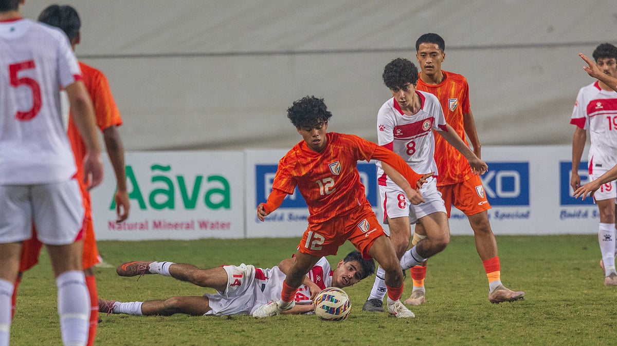 | Photo: AIFF : India in action against Lebanon during the AFC U17 Asian Cup Qualifiers match on November 28, 2025.