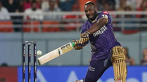 | Photo: AP/Surjeet Yadav : Andre Russell in action for the KKR franchise