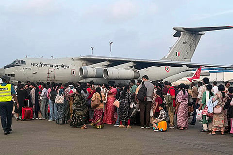 Indian nationals stranded in cyclone-hit Sri Lanka being evacuated by the Indian Air Force (IAF). 
