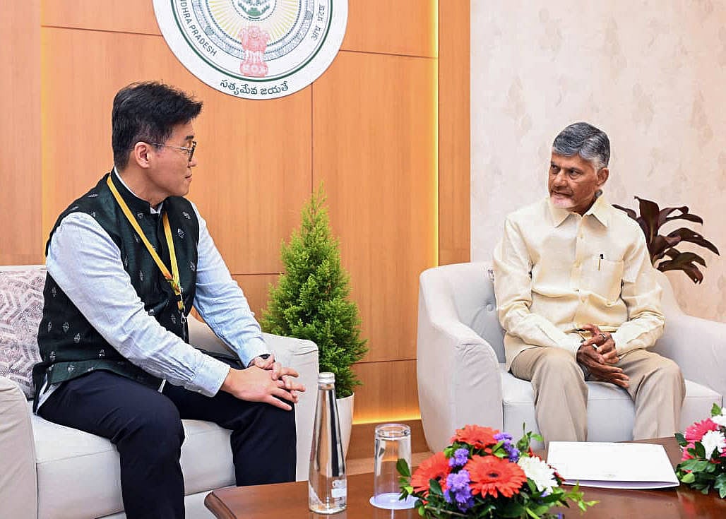 Imago/HT : Andhra Pradesh CM N Chandrababu Naidu meets Chief Sustainability Strategy Officer, LG Chem, Yunjo Ko in Visakhapatnam (ANI)