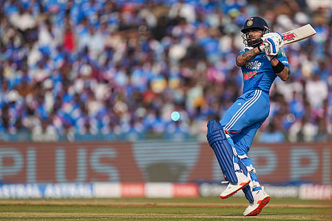 India's Virat Kohli plays a shot during the second ODI cricket match of a series between India and South Africa, at Shaheed Veer Narayan Singh International Stadium, in Raipur, Chhattisgarh.