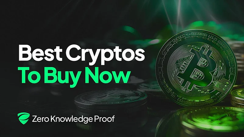 Physical Bitcoin coins and promotional text for cryptocurrencies
