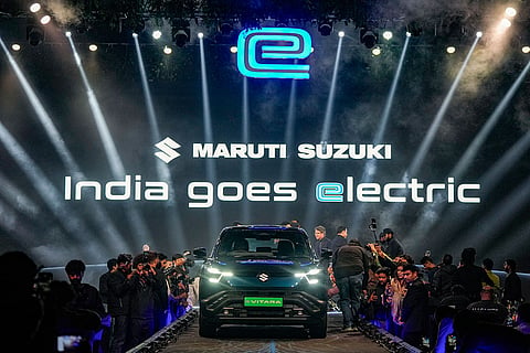 A view of the Maruti Suzuki's newly introduced first electric vehicle model 'e Vitara', in Gurugram. The auto major plans to set up around 1 lakh charging stations by 2030 in partnership with its dealer partners and charging point operators.