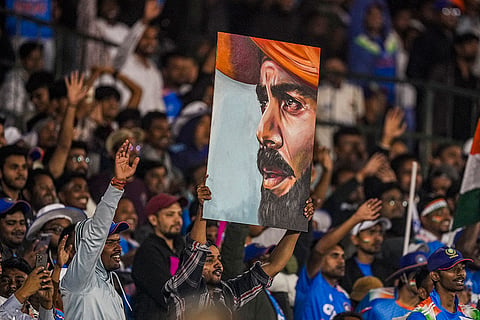 Indian supporters during the second ODI cricket match of a series between India and South Africa, at Shaheed Veer Narayan Singh International Stadium, in Raipur, Chhattisgarh.