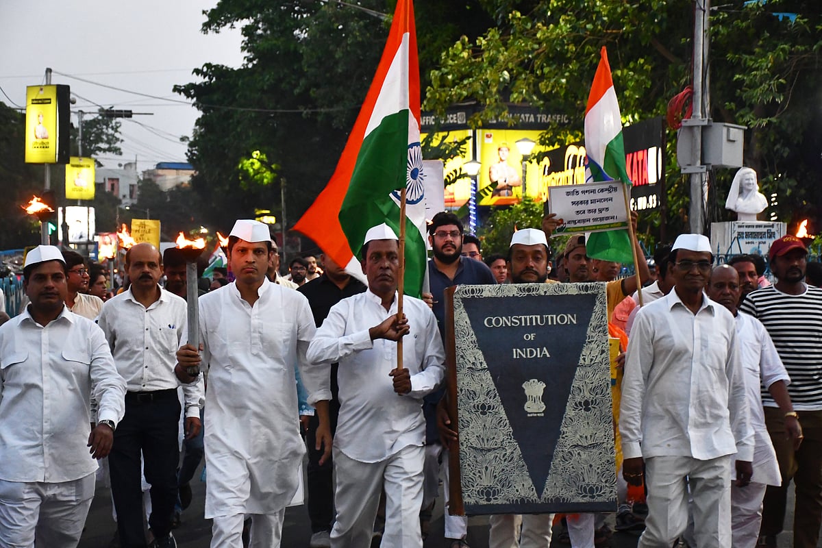 India: Save The Constitution rally of National Congress in Kolkata India s biggest opposition party Indian National Congress (INC) activists participated in the Save The Constitution rally in Kolkata led by the West Bengal Pradesh Congress President Subhankar Sarkar. Congress workers claimed that the BJP has failed to protest secularism and sovereignty. (Representational image) - IMAGO / Pacific Press Agency 